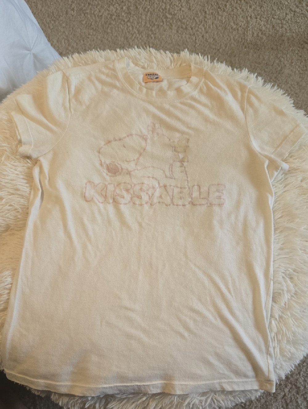 Peanuts Cream Short Sleeve Tee with Faded Pink Graphic